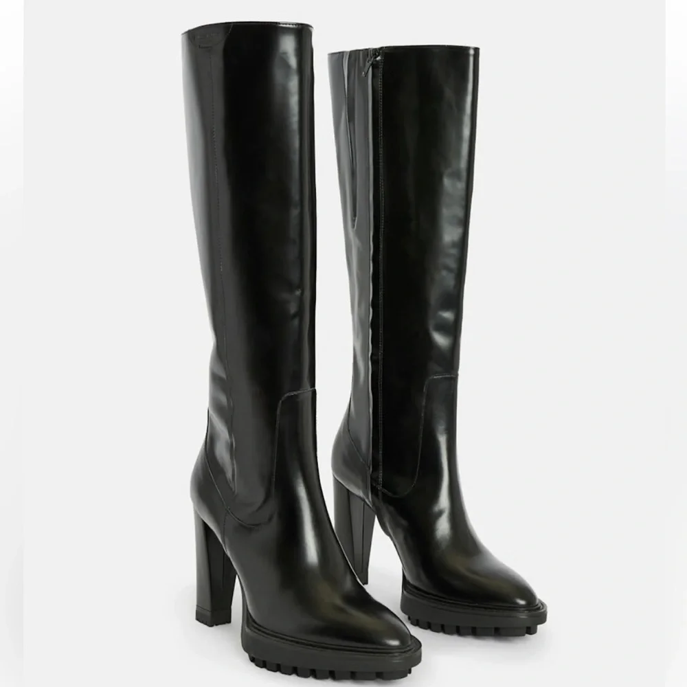 AllSaints Harlem Knee High Leather Boots - Picture 3 of 7
